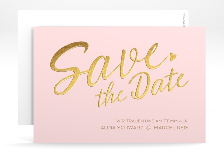 Save the Date-Karte Glam A6 Karte quer rosa