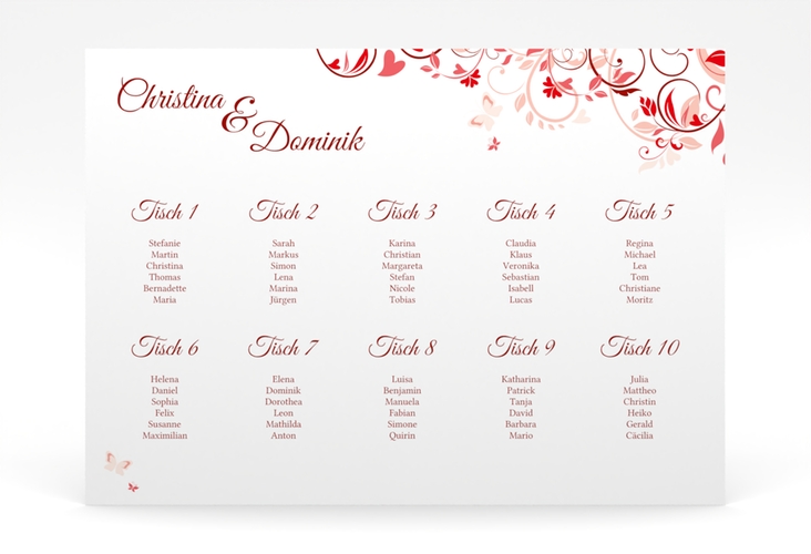 Sitzplan Poster Hochzeit Lilly 70 x 50 cm Poster rot