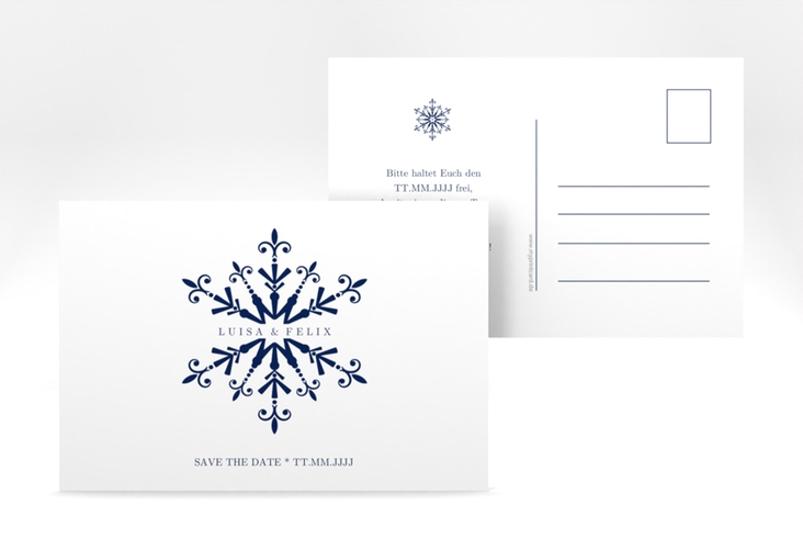 Save the Date-Postkarte Crystal A6 Postkarte weiss mit Eiskristall