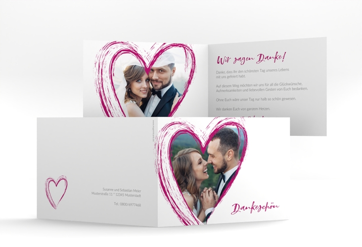 Danksagung Hochzeit Liebe A6 Klappkarte quer pink