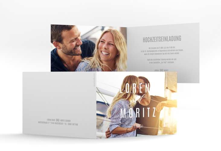 Hochzeitseinladung Memory A6 Klappkarte quer weiss