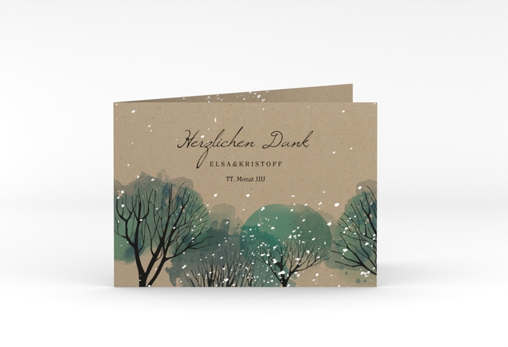 Danksagungskarte Hochzeit Winterhochzeit A6 Klappkarte quer Kraftpapier