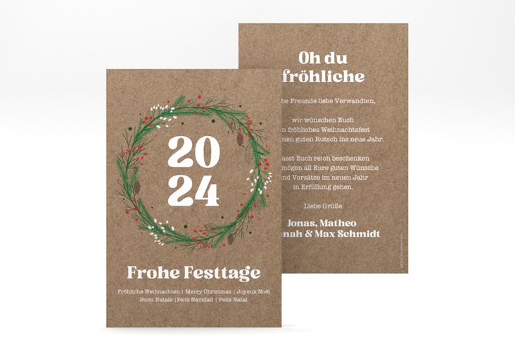 Weihnachtskarte Adventskranz A6 Karte hoch Kraftpapier hochglanz