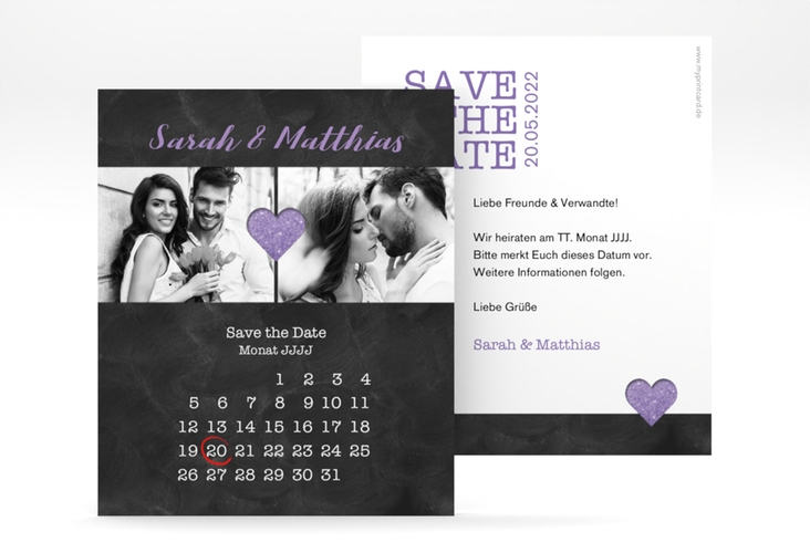 Save the Date-Kalenderblatt Sparkly Kalenderblatt-Karte lila hochglanz