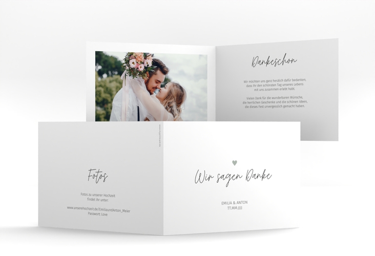 Dankeskarte Hochzeit Herzschlag A6 Klappkarte quer schlicht und elegant mit Herzchen