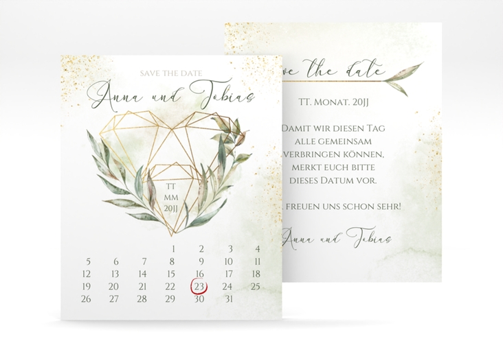 Save the Date-Kalenderblatt Heartfelt Kalenderblatt-Karte weiss mit Diamanten im Geometric Design