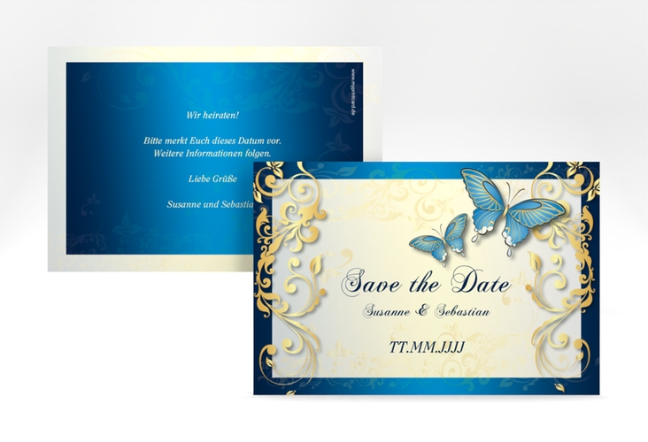 Save the Date-Karte Hochzeit Toulouse A6 Karte quer blau romantisch mit Schmetterlingen