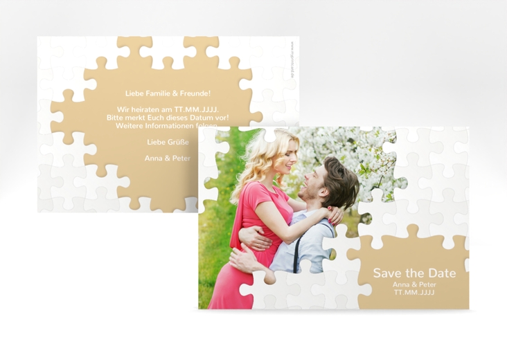 Save the Date-Karte Hochzeit Puzzle A6 Karte quer beige