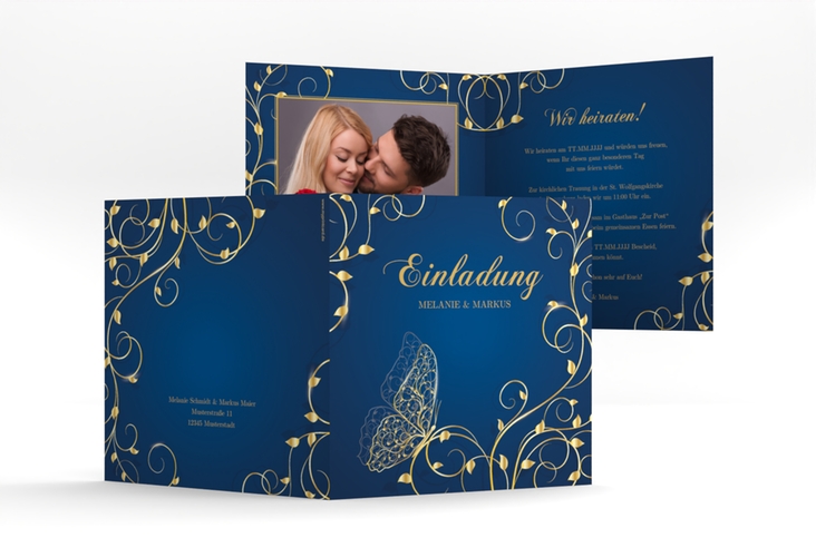 Hochzeitseinladung Eternity quadr. Klappkarte blau hochglanz