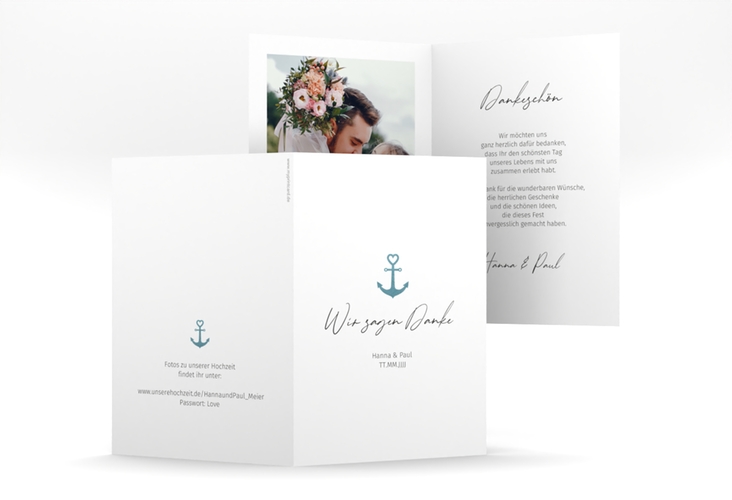 Danksagungskarte Hochzeit Ankerliebe A6 Klappkarte hoch hochglanz im minimalistischen maritimen Design mit Anker