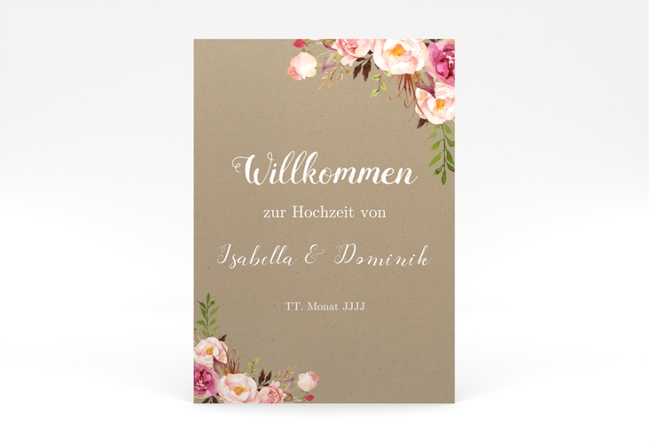 Willkommensschild Poster Flowers 50 x 70 cm Poster Kraftpapier mit bunten Aquarell-Blumen