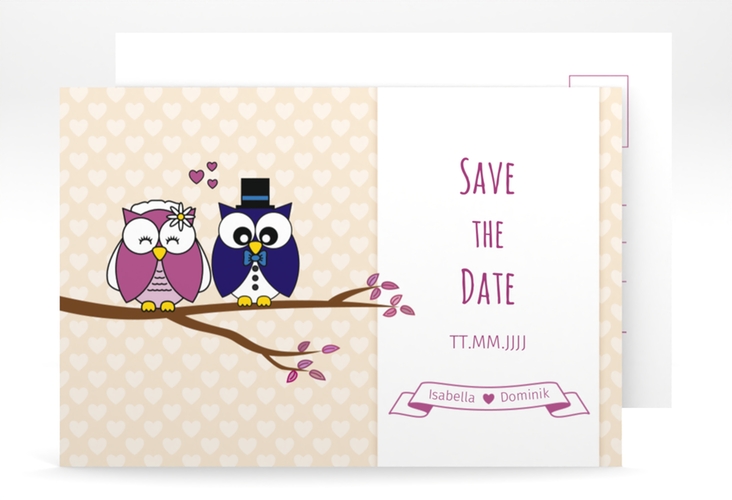 Save the Date-Postkarte Eulenliebe A6 Postkarte beige