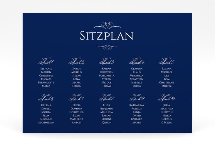 Sitzplan Poster Hochzeit Elegancy 70 x 50 cm Poster blau