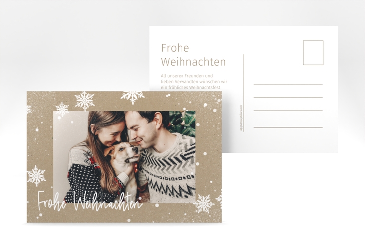 Weihnachtskarte Schneezauber A6 Postkarte in Kraftpapier-Optik mit Foto