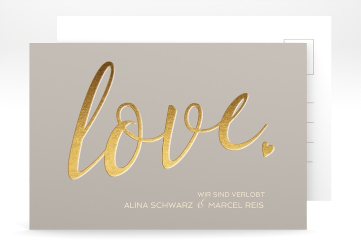 Verlobungskarte Hochzeit Glam A6 Postkarte grau