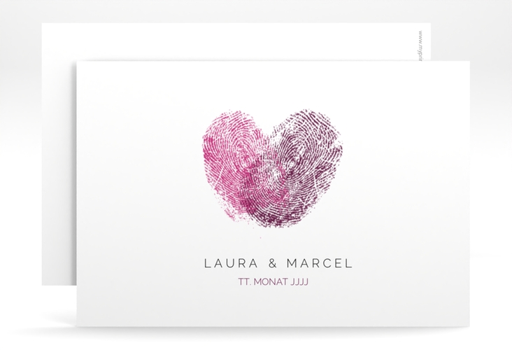 Save the Date-Karte Fingerprint A6 Karte quer pink schlicht mit Fingerabdruck-Motiv