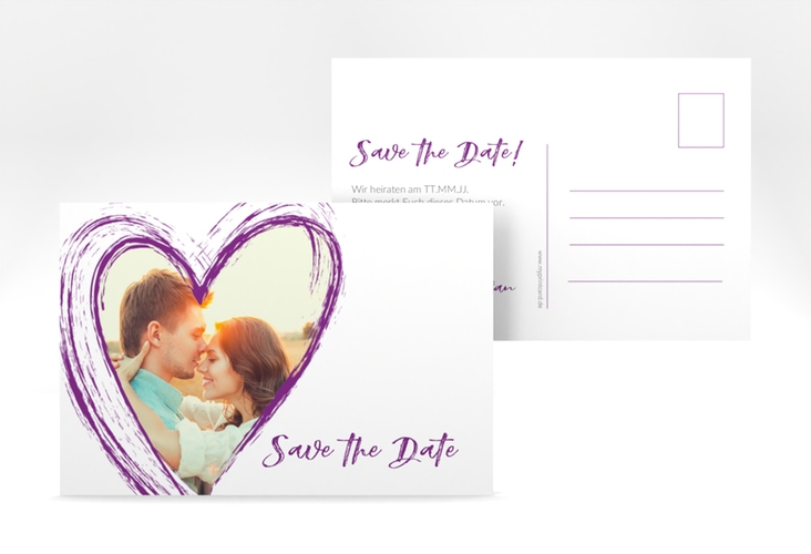 Save the Date-Postkarte Liebe A6 Postkarte lila