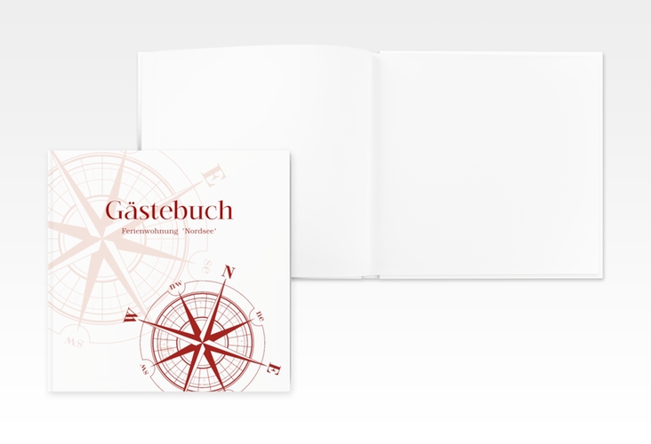 Gästebuch Creation Ferienwohnung Windrose 20 x 20 cm, Hardcover rot mit Windrose