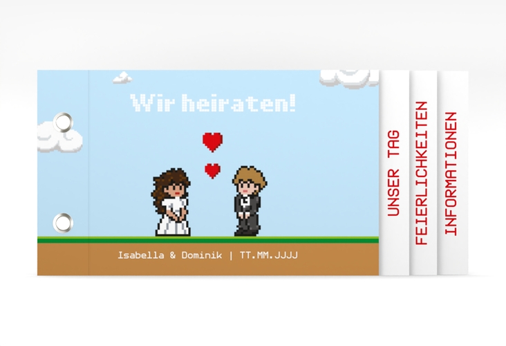 Hochzeitseinladung Pixel Booklet bunt