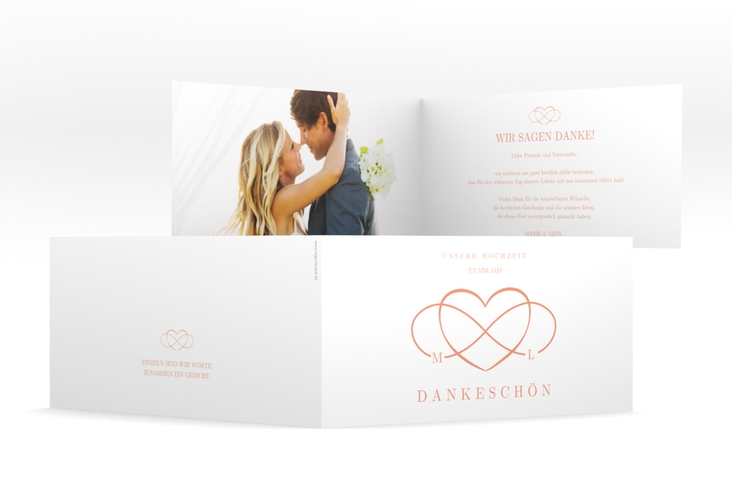 Dankeskarte Hochzeit Infinity lange Klappkarte quer apricot