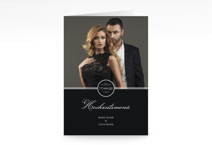 Menükarte Hochzeit Elegancy A5 Klappkarte hoch schwarz