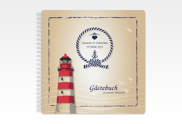 Gästebuch Hochzeit Sylt Ringbindung braun mit Leuchtturm