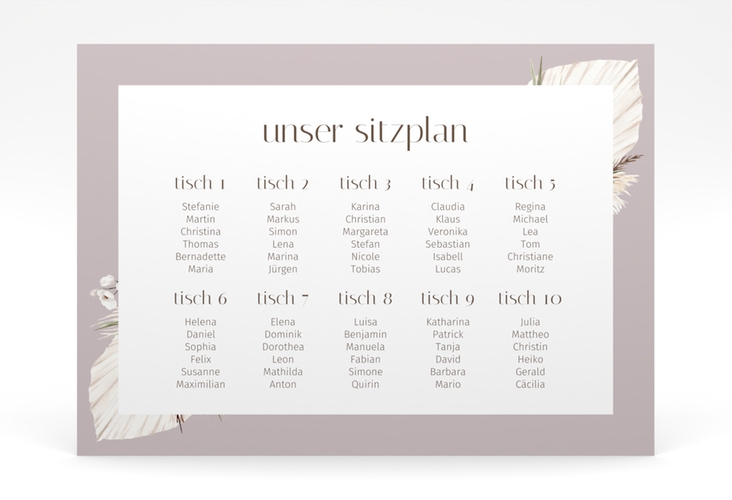 Sitzplan Poster Hochzeit Bohemian 70 x 50 cm Poster flieder