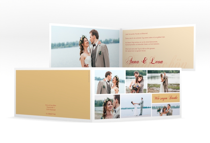 Danksagung Hochzeit Collage lange Klappkarte quer apricot hochglanz