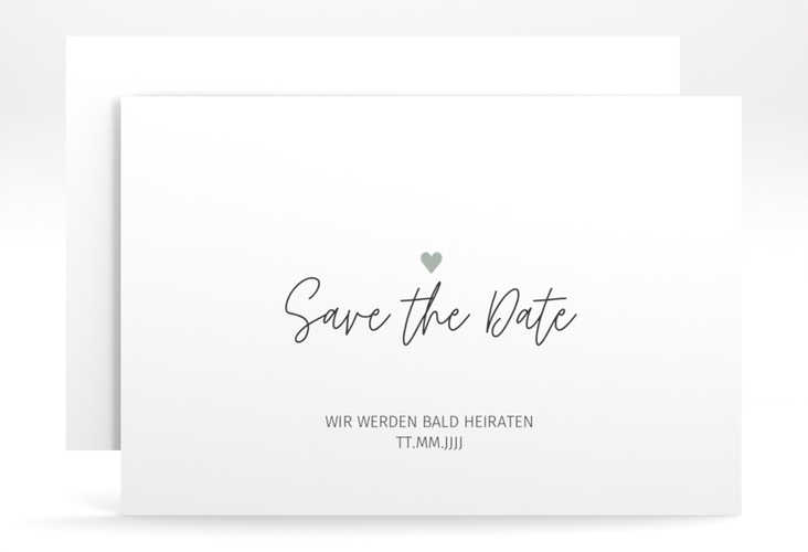 Save the Date-Karte Herzschlag A6 Karte quer weiss hochglanz schlicht und elegant mit Herzchen