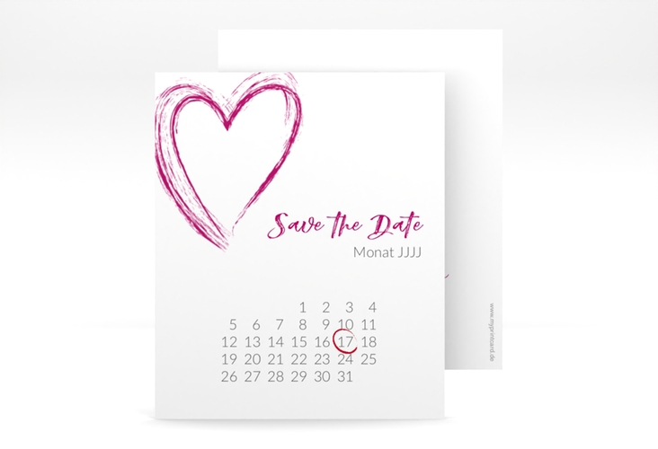 Save the Date-Kalenderblatt Liebe Kalenderblatt-Karte pink