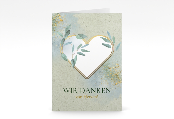 Danksagungskarte Hochzeit Amore A6 Klappkarte hoch gruen hochglanz