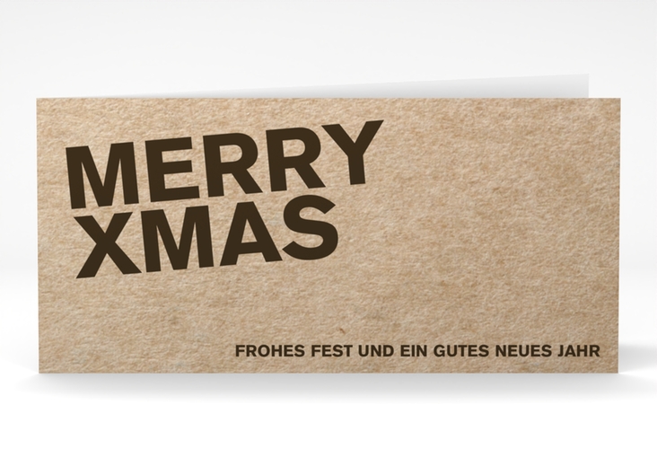 Geschäftliche Weihnachtskarte Cardboard lange Klappkarte quer Kraftpapier modern in Kraftpapier-Optik