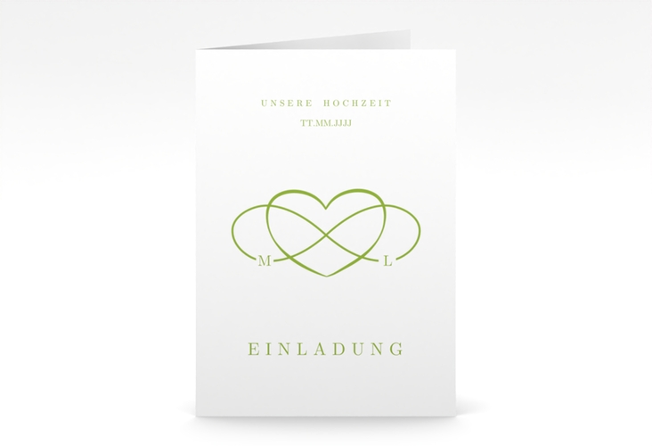 Einladungskarte Hochzeit Infinity A6 Klappkarte hoch gruen