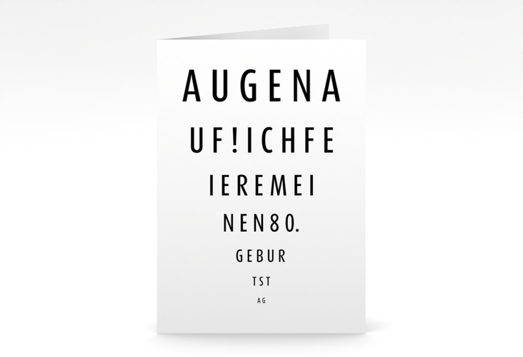 Einladung 80. Geburtstag Sehtest A6 Klappkarte hoch hochglanz