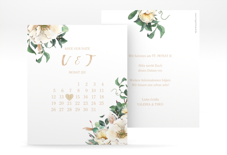 Save the Date-Kalenderblatt Ivory Kalenderblatt-Karte weiss