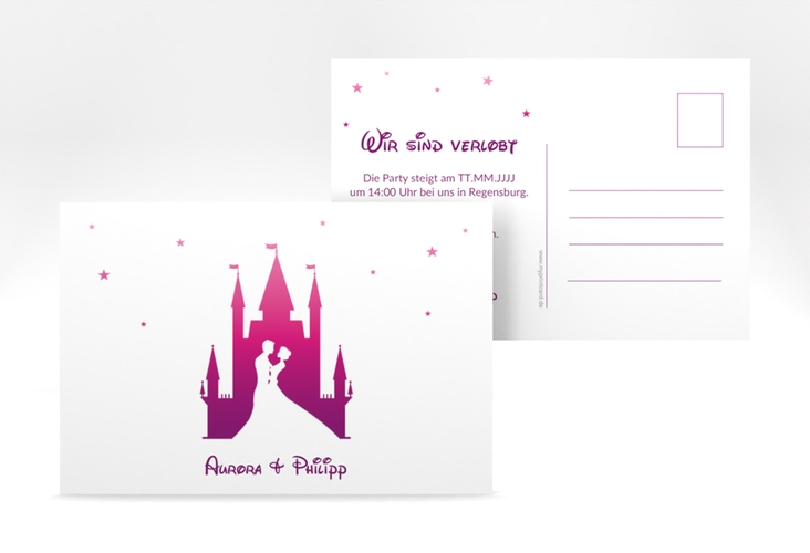 Verlobungskarte Hochzeit Castle A6 Postkarte pink