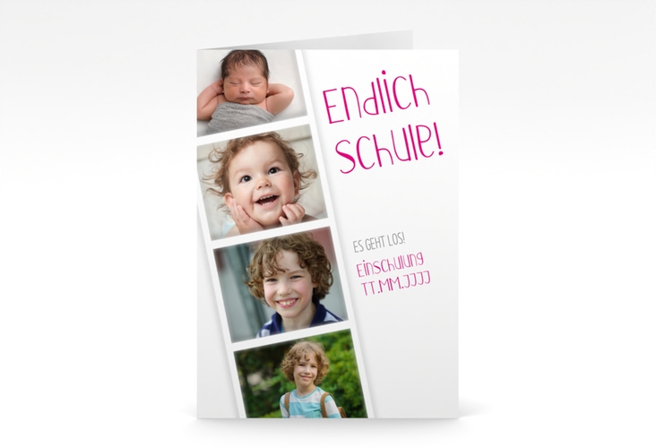 Einschulungskarte Startschuss A6 Klappkarte hoch pink