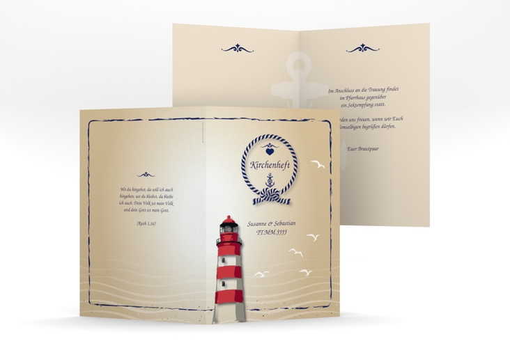 Kirchenheft Hochzeit Sylt A5 Klappkarte hoch mit Leuchtturm