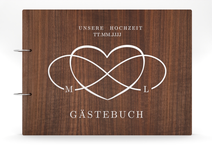 Gästebuch Holzcover Nussbaum Infinity Holz-Cover, bedruckt weiss
