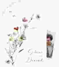 Einladungskarte Hochzeit Sauvages A6 Bogen-Klappkarte + Foto weiss mit getrockneten Wiesenblumen