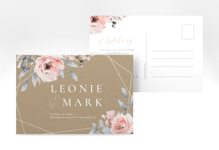 Verlobungskarte Hochzeit Perfection A6 Postkarte mit rosa Rosen