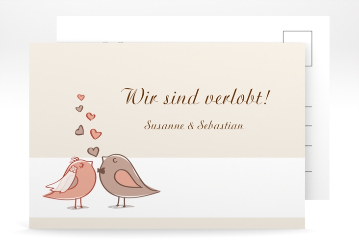 Verlobungskarte Hochzeit Venedig A6 Postkarte mit Turteltauben-Paar im Cartoon-Stil