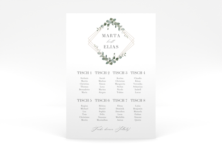 Sitzplan Poster Hochzeit Eukalyptus 50 x 70 cm Poster weiss