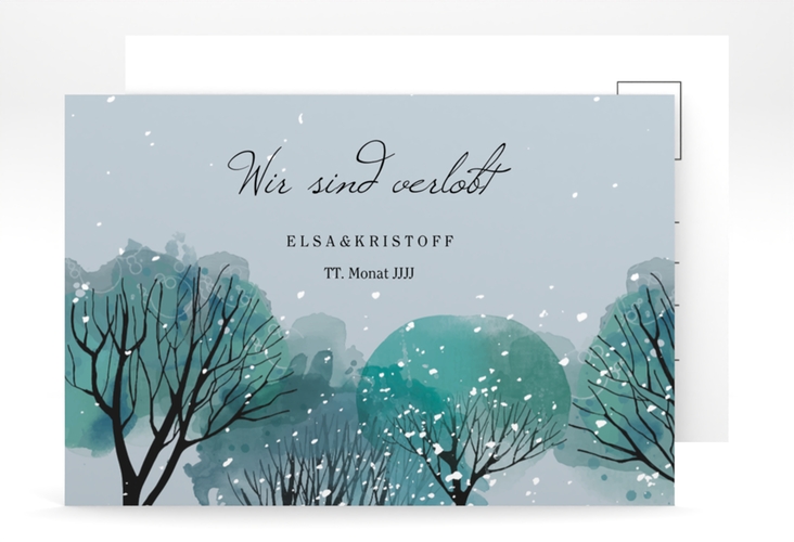 Verlobungskarte Winterhochzeit A6 Postkarte blau