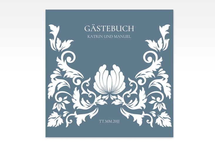 Gästebuch Creation Hochzeit Royal 20 x 20 cm, Hardcover blau mit barockem Blumen-Ornament