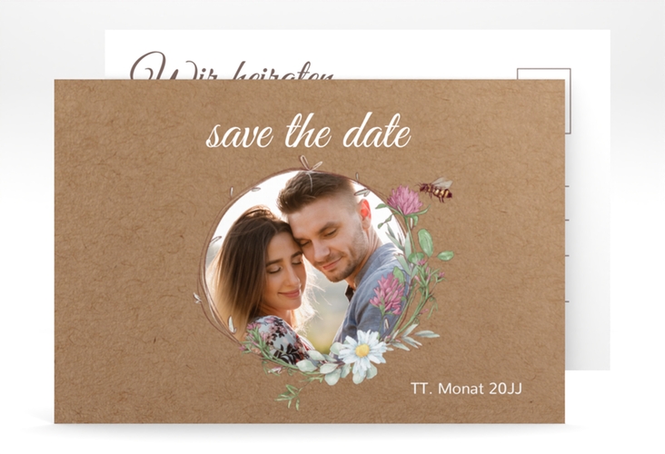 Save the Date-Postkarte Honey A6 Postkarte mit Wiesenblumen und Biene