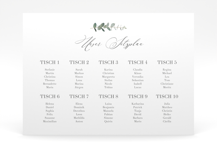 Sitzplan Poster Hochzeit Eukalyptus 70 x 50 cm Poster