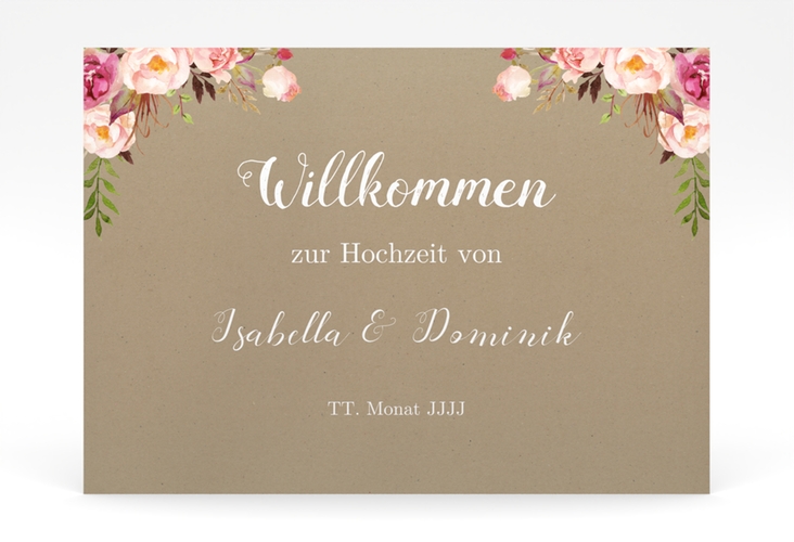 Willkommensschild Poster Flowers 70 x 50 cm Poster Kraftpapier mit bunten Aquarell-Blumen