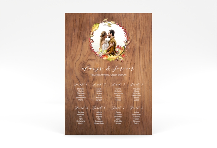 Sitzplan Poster Hochzeit Herbstlich 50 x 70 cm Poster braun