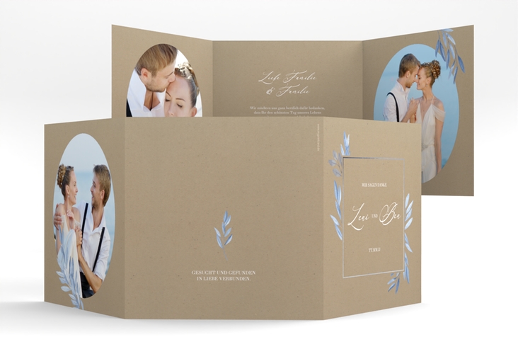 Dankeskarte Hochzeit Classicblue quadr. Doppel-Klappkarte Kraftpapier